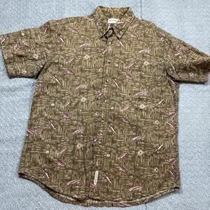 Vintage Fieldmaster Button Up Short Sleeve Shirt Men’s Sz Large Fish Lures Canoe